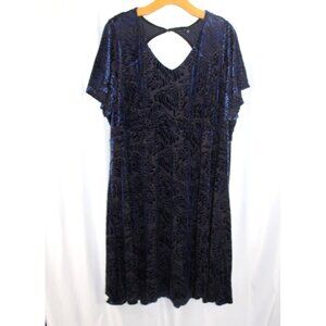 Torrid Womens Blue Velvet Short Sleeve Cutout Back Dress 3/3X